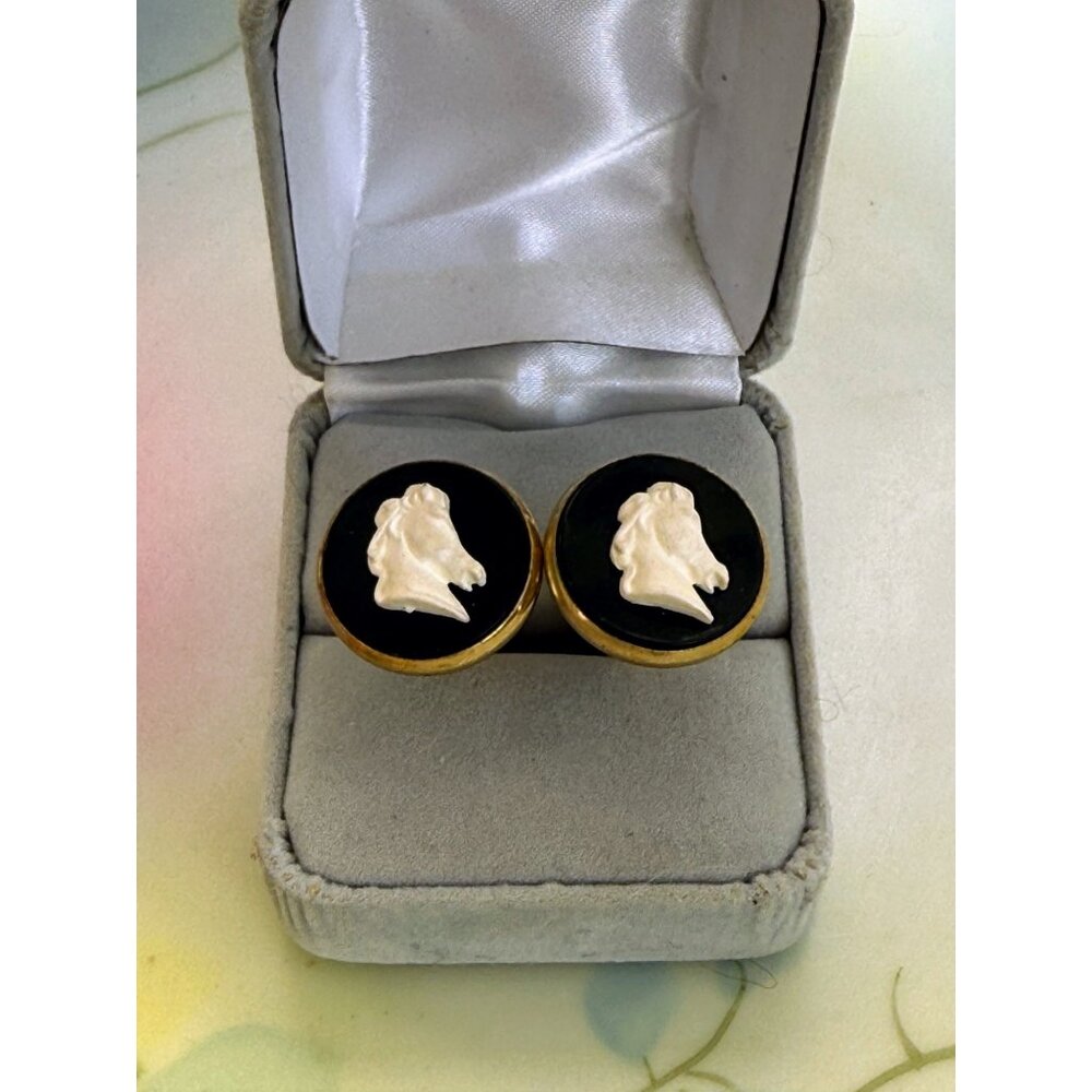 Vintage MCM Mens Cufflinks Porcelain Horse Head Bust